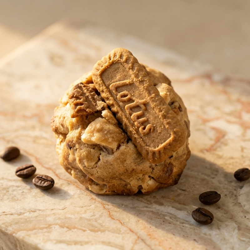 Biscoff Cookie with white chocolate and Biscoff cookie topping