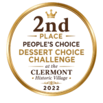 Cookie Queen 2nd Place People's Choice Dessert Choice Challenge award badge at Clermont Historic Village 2022.