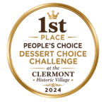 Cookie Queen 1st Place People's Choice Dessert Choice Challenge award badge at Clermont Historic Village 2024.