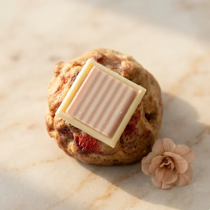 Cookie Queen Strawberry Cheesecake Cookie with strawberries, cream cheese, and white chocolate