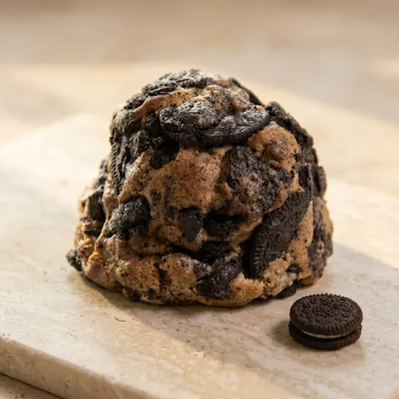 Dark Oreo Cookie with rich dark chocolate filling and Oreo pieces