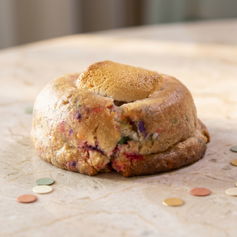Funfetty Cookie with sugar cookie base and melted marshmallows