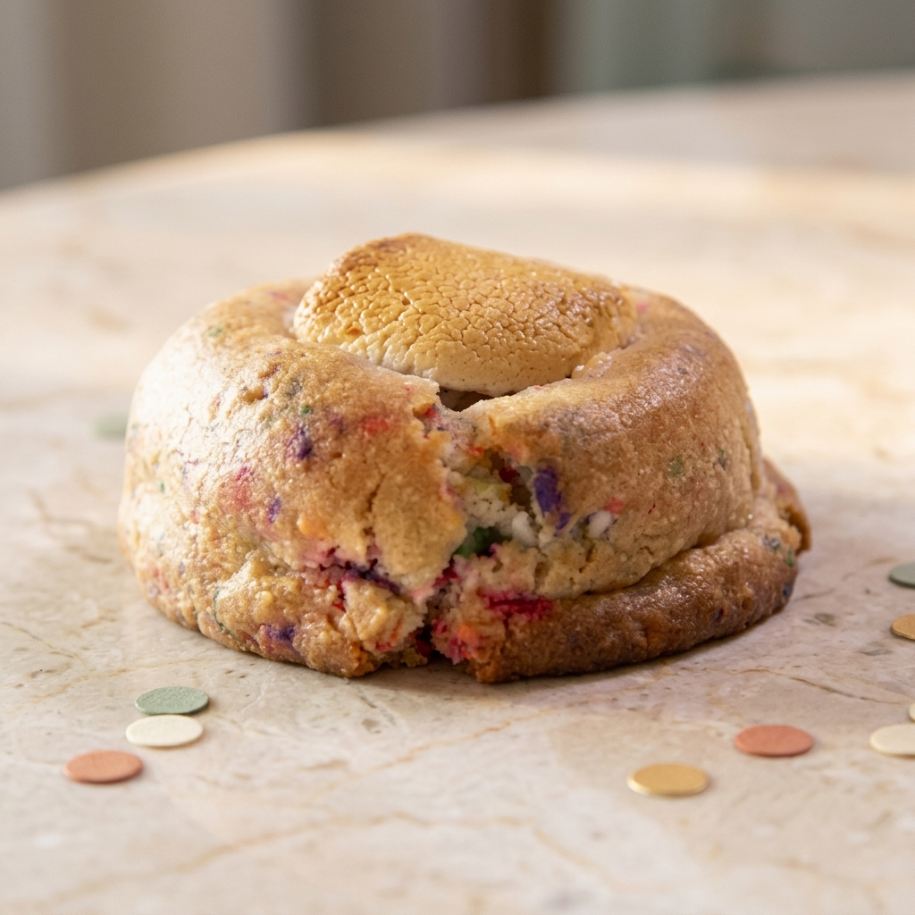 Funfetty Cookie with sugar cookie base and melted marshmallows