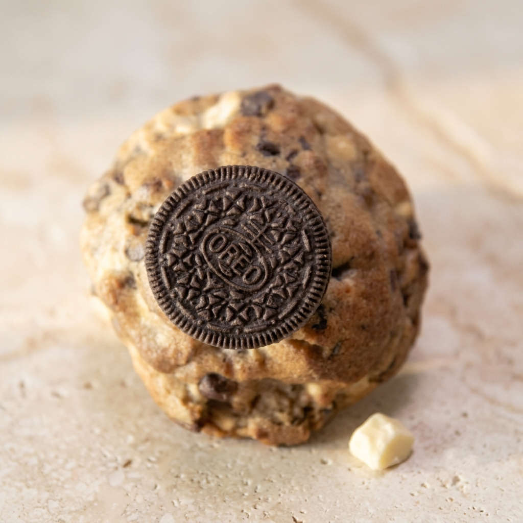 Oreo and White Chocolate Cookie topped with Oreo cookies