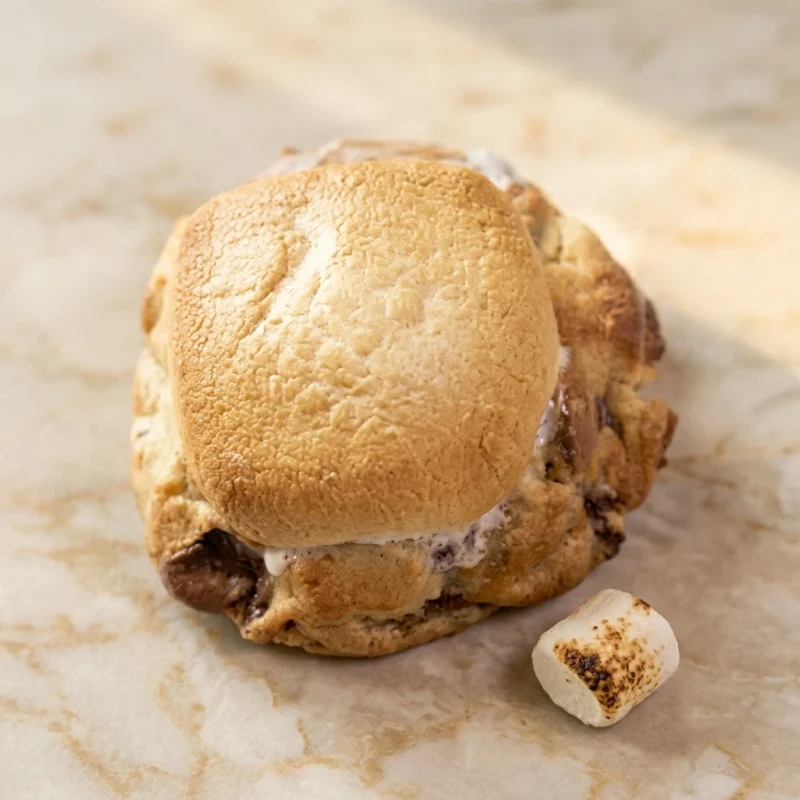 S'more Cookie with chocolate and marshmallows dusted with powdered sugar